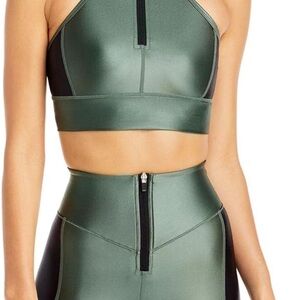 ALL ACCESS bandier zip front racer bra olive/black shine